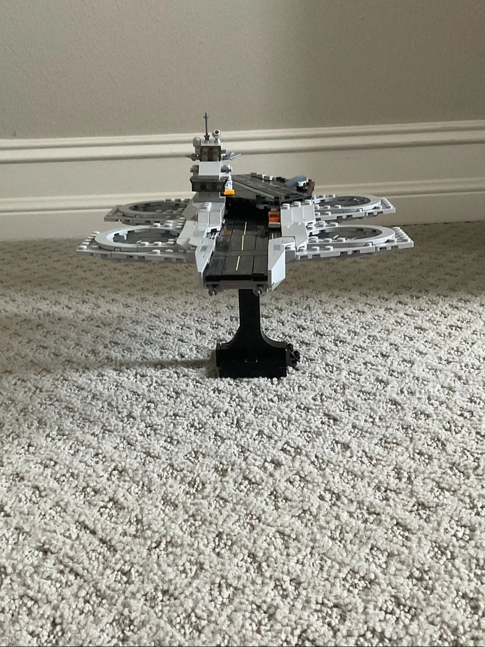 Lego S.H.I.E.L.D. Helicarrier Model in Gray and Black with Orange Accents